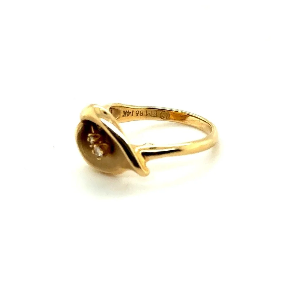 Franklin Mint 14k Yellow Gold Diamond Calla Lily Ring-Vintage